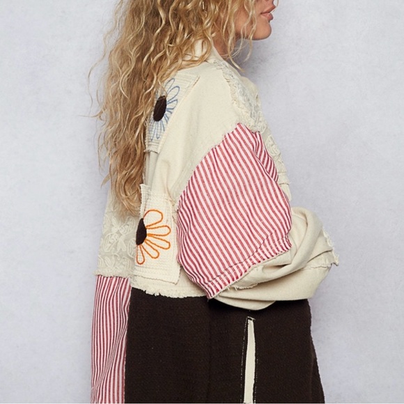 Pol NWT Jacket Denim Embroidered Patch Med $65 FIRM - Picture 4 of 6